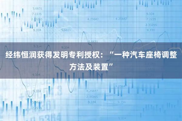 经纬恒润获得发明专利授权：“一种汽车座椅调整方法及装置”